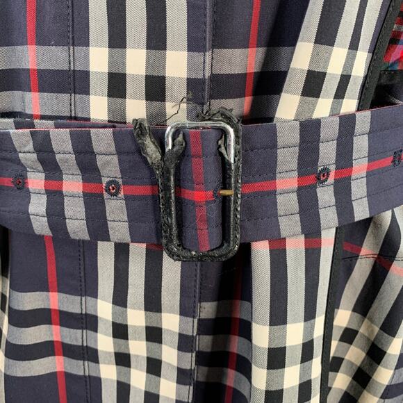BURBERRY Size L Multi Color Cotton Plaid Belted Trench Coat - Picture 7 of 10